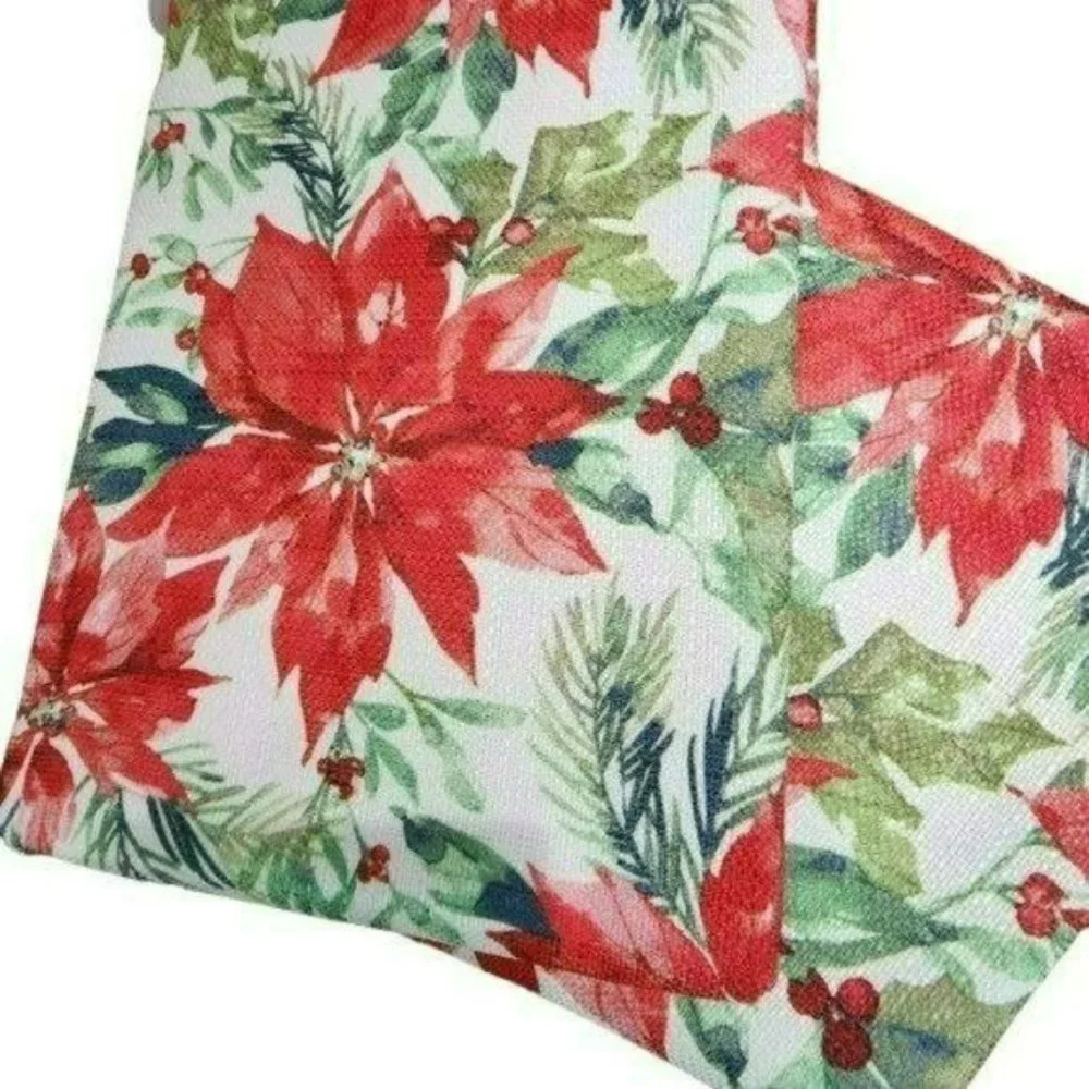 60x84in Oblong Red Poinsettia Flower Holiday Christmas Tablecloth‎